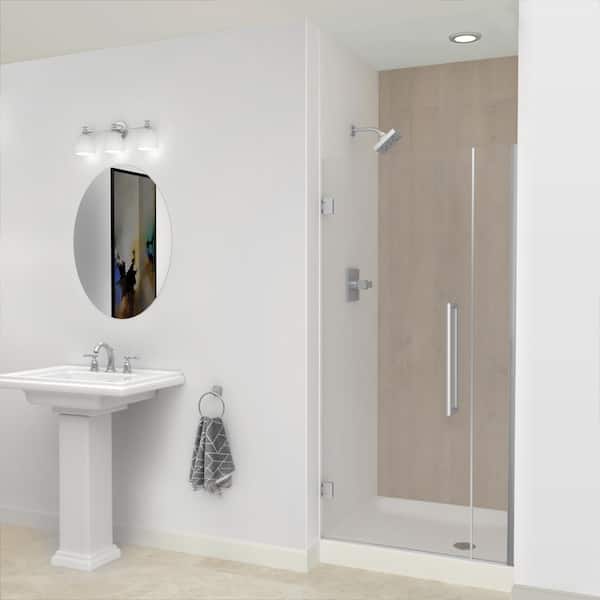 Transolid Elizabeth 36 in. W x 76 in. H Hinged Frameless Shower Door in Brushed Stainless with Clear Glass