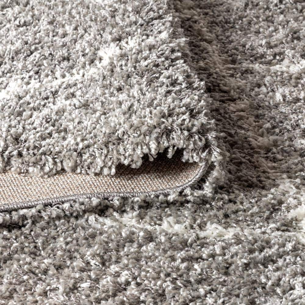 Reversible Grey/Cream Moroccan Trellis Shag Rug 4' x 6'