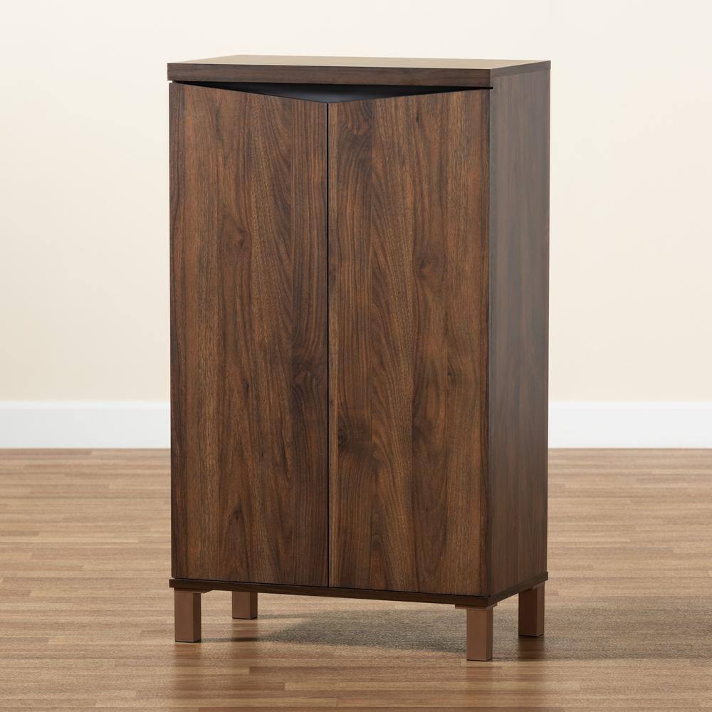 Walnut Brown and Dark Gray 2-Door Shoe Storage Cabinet