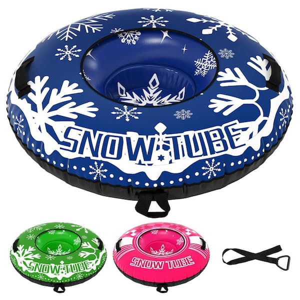 42 in. Inflatable Snow Tube with Detachable Tow Strap, Thickened Bottom, 3-in-1 Valve Blue