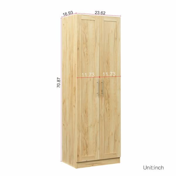 Unbranded 23.6 in. W x 70.8 in. D x 16.9 in. H Oak Brown Linen Cabinet with 2 Doors and 3 Partitions for Bathroom Kitchen
