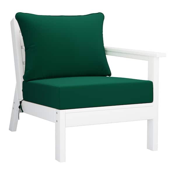 Westin Outdoor Birchwood Outdoor Patio Deep Seating Right Facing Arm HDPE Lounge Chair in White with Green Cushions
