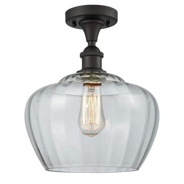 Innovations Fenton 11 in. 1-Light Oil Rubbed Bronze Semi-Flush Mount with Clear Glass Shade