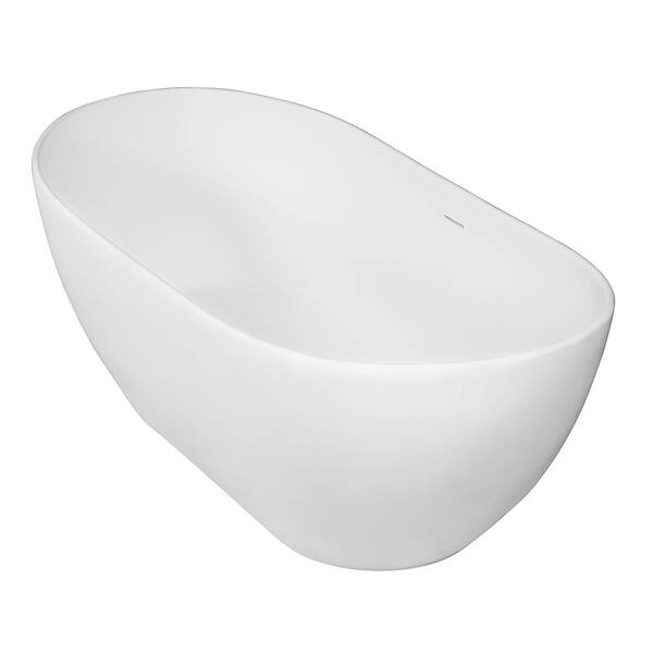Vera 64.6 in. Solid Surface Flatbottom Freestanding Bathtub in White