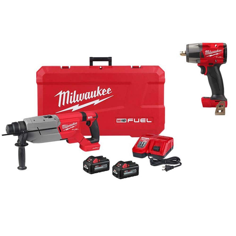 M18 FUEL ONE-KEY 18V Lithium-Ion Brushless Cordless 1-1/4 in. SDS-Plus D-Handle Rotary Hammer Kit with Impact Wrench -  Milwaukee, 2916-22-2962P