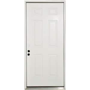 36 in. x 80 in. Element Series 6-Panel Right-Hand Inswing White Primed Steel Prehung Front Door