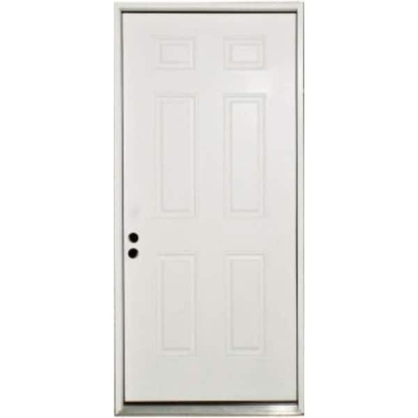 Steves & Sons 36 in. x 80 in. Element Series 6-Panel Right-Hand Inswing White Primed Steel Prehung Front Door