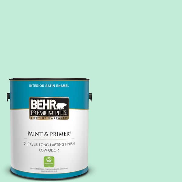 BEHR PREMIUM PLUS 1 gal. #470A-2 Seafoam Pearl Satin Enamel Low Odor Interior Paint & Primer