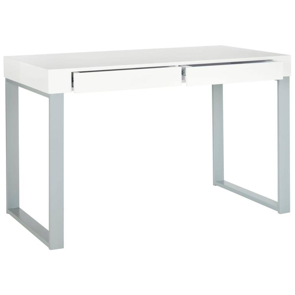 Barton 47'' White and Gray Transitional Home Office Desk with Drawers