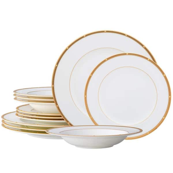 Rochelle Gold 12-Piece (Gold Bone China Dinnerware Set, Service for 4