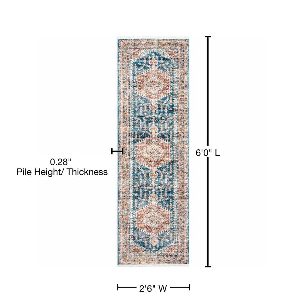 Harley Blue Medallion Synthetic Easy Care Runner Rug