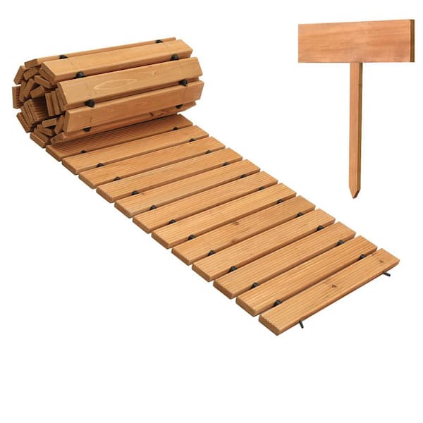 120in. x 17in. x 7.38in. Roll Out Wooden Garden Walkway Non-Slip Cedar Weather-Resistant Path Outdoor 1-Piece