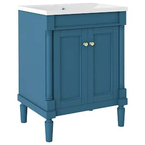 24 in. Freestanding Bath Vanity in Blue with White Single Resin Sink Top, 2-Tier Storage Shelves and 2-Soft Close Doors