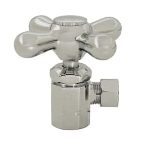 Cross Handle Angle Stop Shut Off Valve, 1/2'' IPS Inlet with 3/8'' Compression Outlet, Polished Nickel