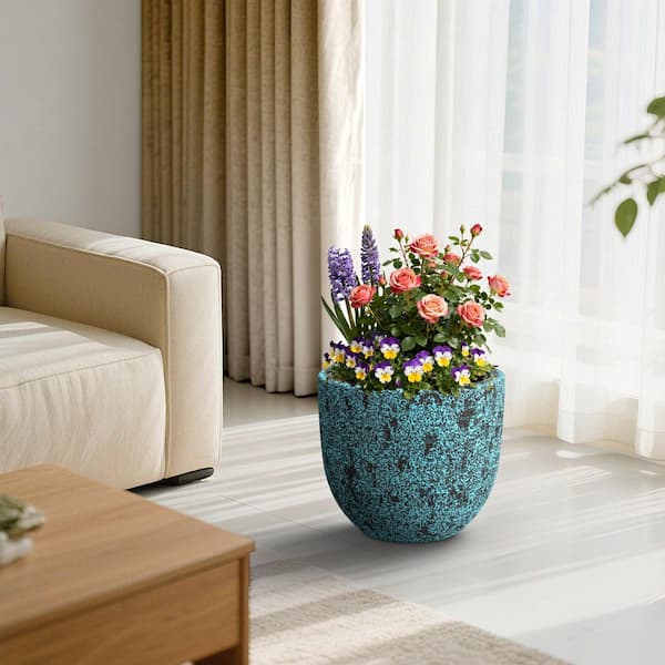 18 in. Large Concrete Round Planter / Pot with Drainage Hole, Turquoise(Upgraded Interior)