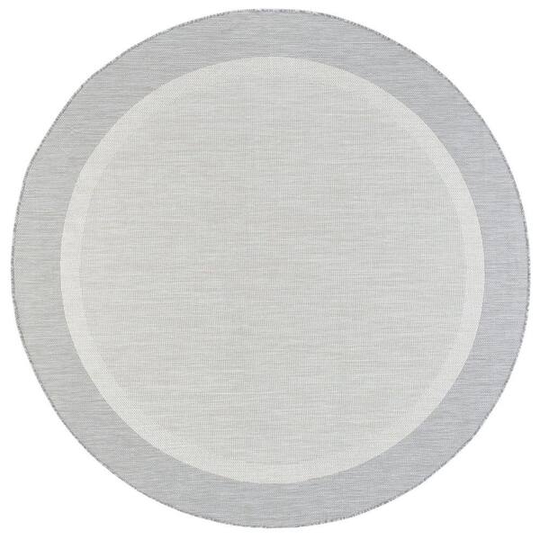 Tayse Rugs Eco Solid Border Gray 8 Ft Round Indoor Outdoor Area Rug Eco1204 8rnd Tayse Rugs Eco Solid Border Gray 8 Ft, 8 Round Outdoor Area Rugs