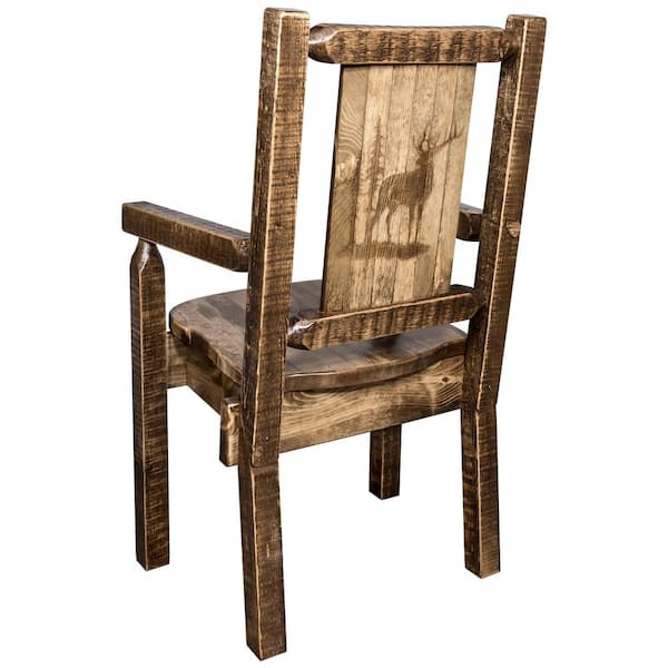 MONTANA WOODWORKS Homestead Collection Early American Laser Engraved Elk Motif Captains Chair