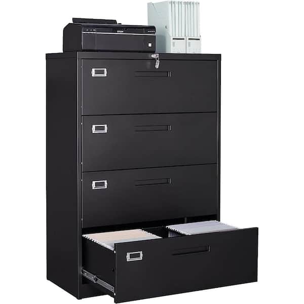 LISSIMO 35.43 in. W x 52.36 in. H x 15.75 in. D Freestanding Cabinet 4 Drawer Metal Storage File Cabinet with Lock in Black