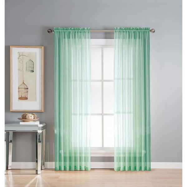 Window Elements Sheer Diamond Sheer Aqua Rod Pocket Extra Wide Curtain Panel, 56 in. W x 90 in. L