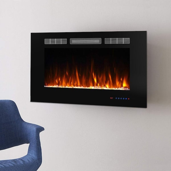 Black 36 in. Electric Fireplace Insert Wall Mounted and Recessed with Remote 1500/750 Watt