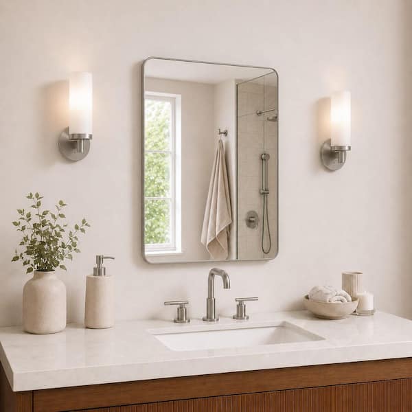 30 in. W x 36 in. H Rectangular Framed Wall Bathroom Vanity Mirror in Brushed Nickel