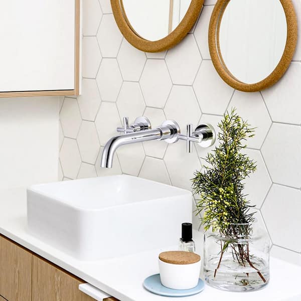 Double Handle Wall Mounted Bathroom Faucet in Chrome