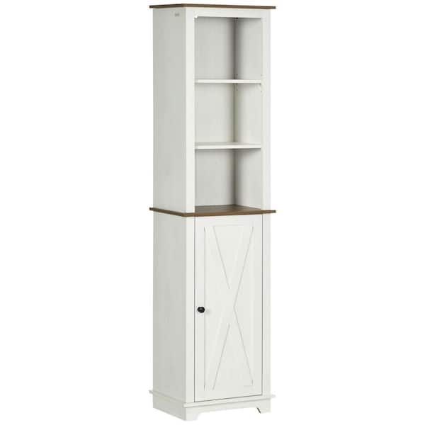 kleankin 15.5 in. W x 11.75 in. D x 63 in. H White Wooden Freestanding Linen Cabinet with Door and Shelf Adjustability