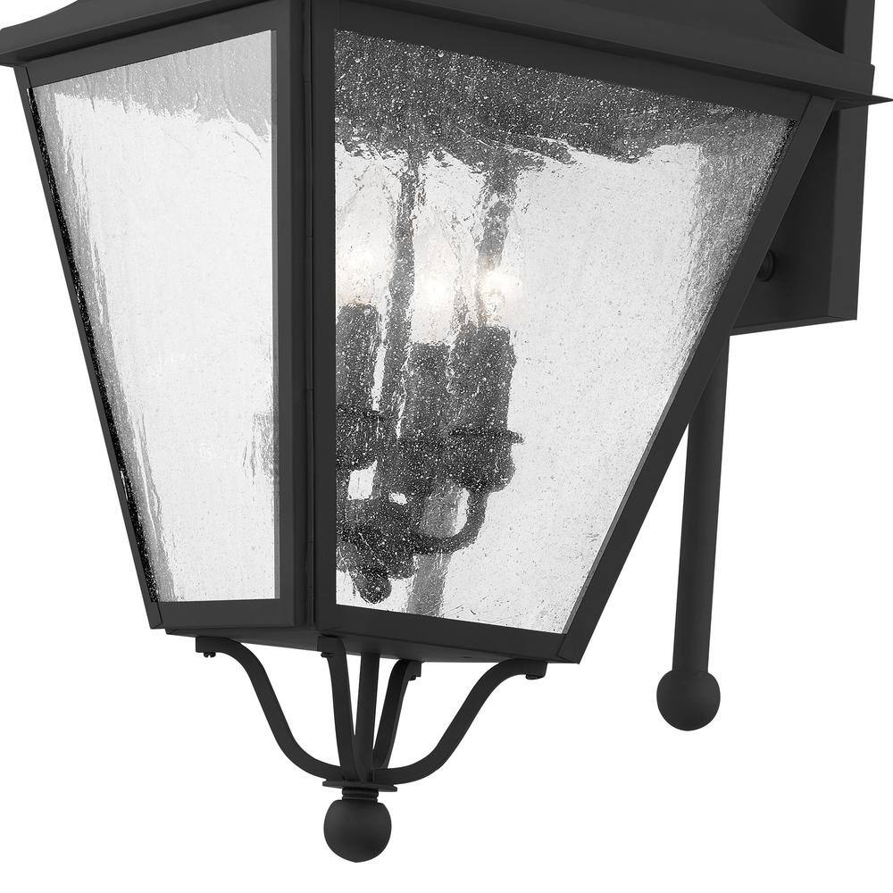 Elegant Black Seeded Glass 4-Light Outdoor Wall Lantern