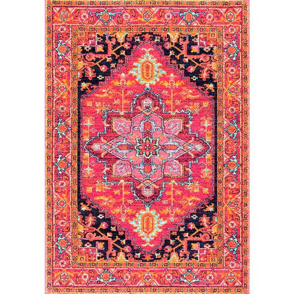 Boho Area Rug 3'X5' Machine Washable, Pink Small Non Slip Area Rugs for  Entryway