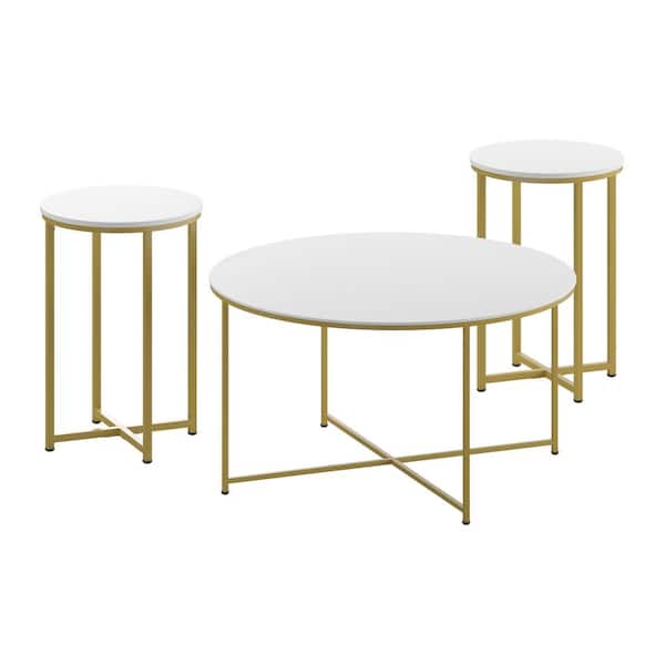 Carnegy Avenue 36 in. White Medium Round Wood Coffee Table