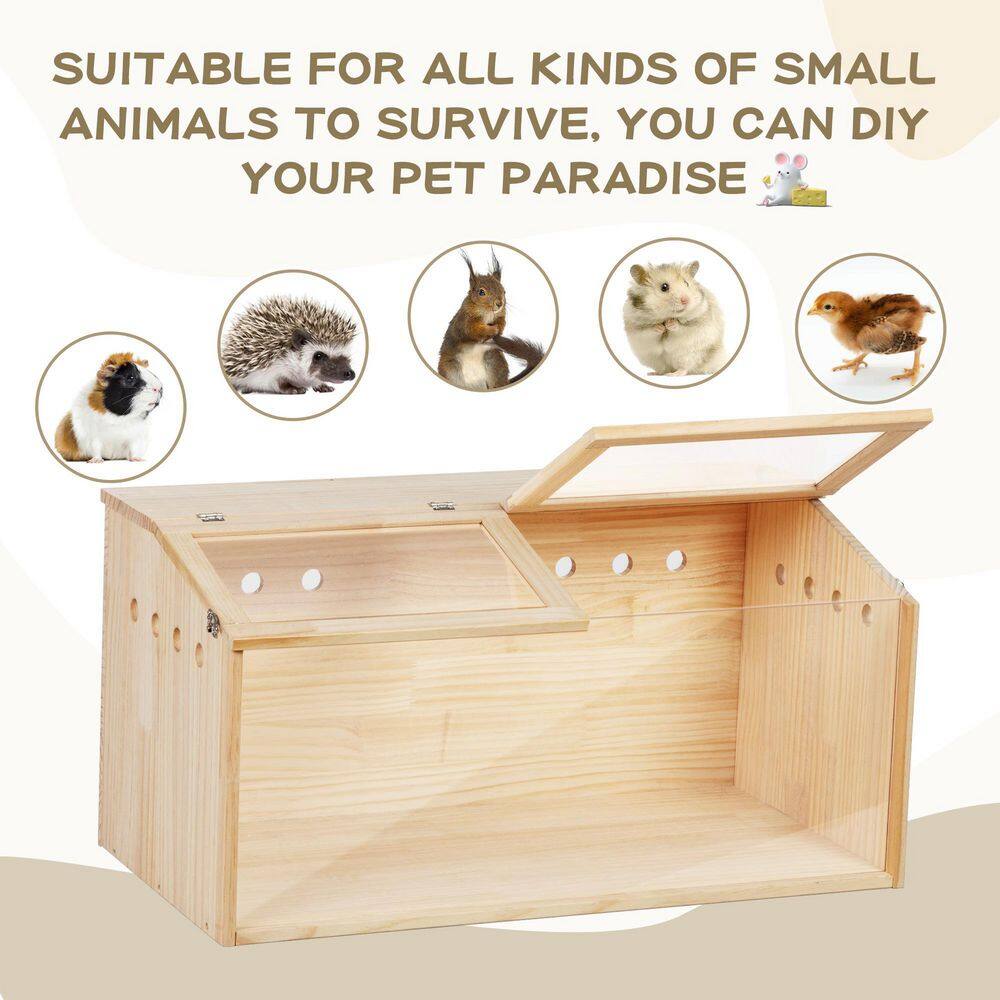 Natural Pinewood Hamster Cage with Acrylic Roof and Panels