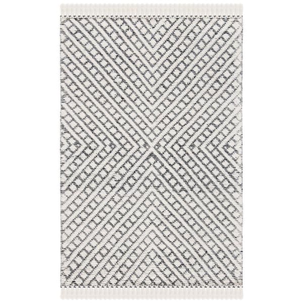 Natura 2 ft. x 4 ft. Ivory/Black Striped Diamonds Area Rug