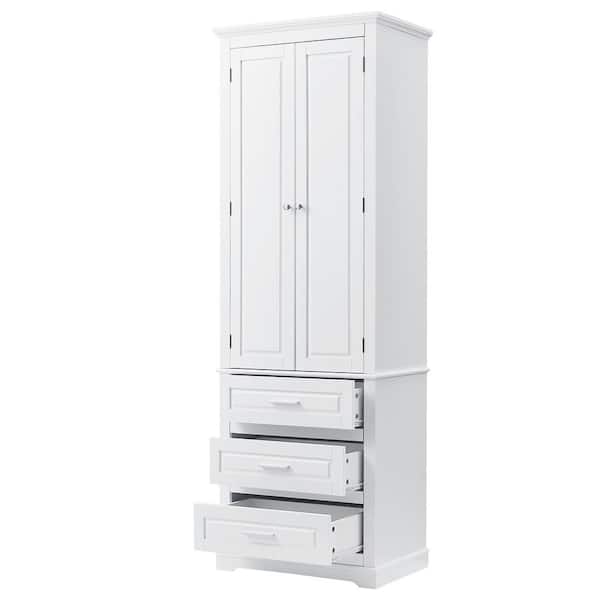 Unbranded Mordern 24 in. W x 15.7 in. D x 70 in. H White MDF Freestanding Linen Cabinet with 3 Drawers