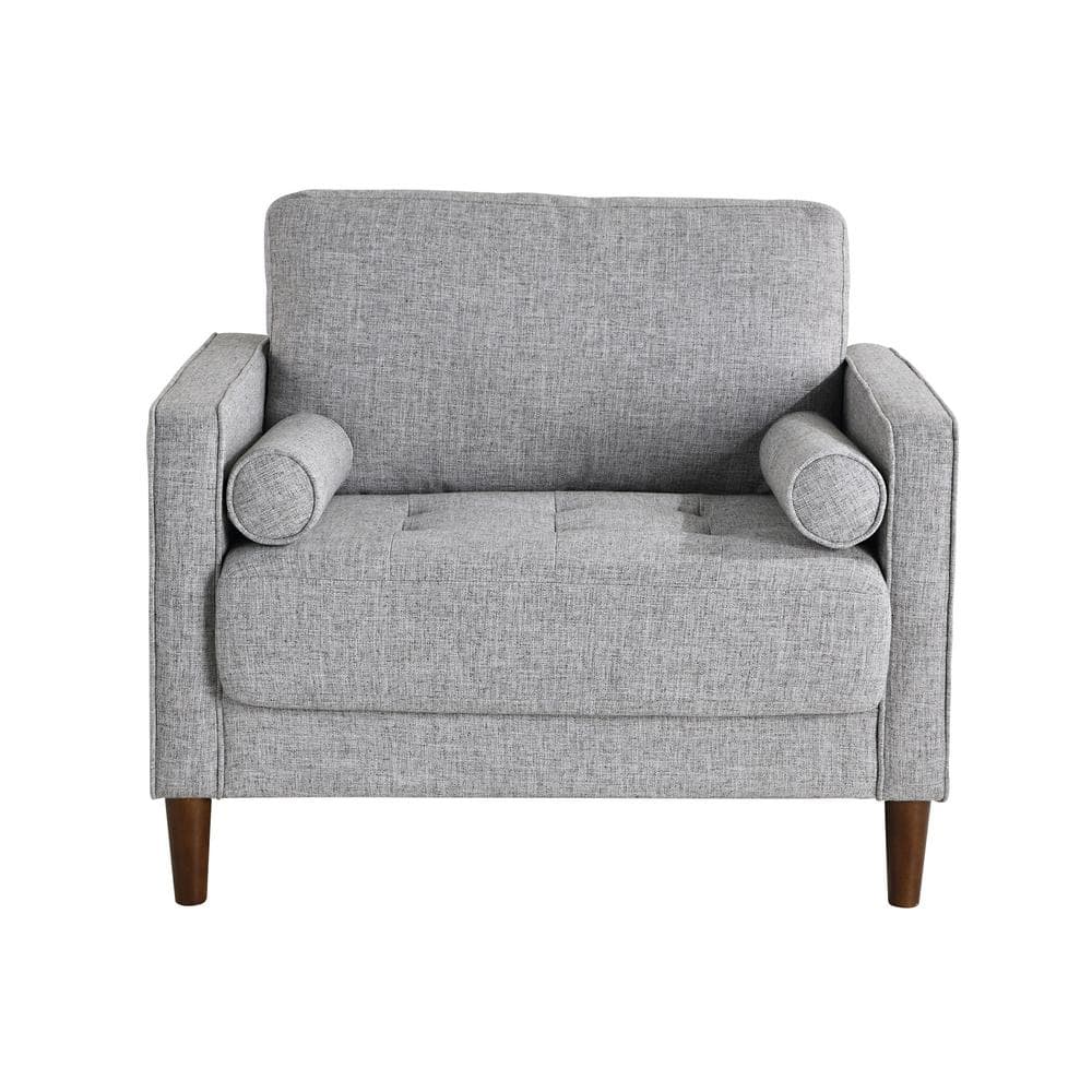 Light Gray Tufted Fabric Accent Chair with Wood Legs