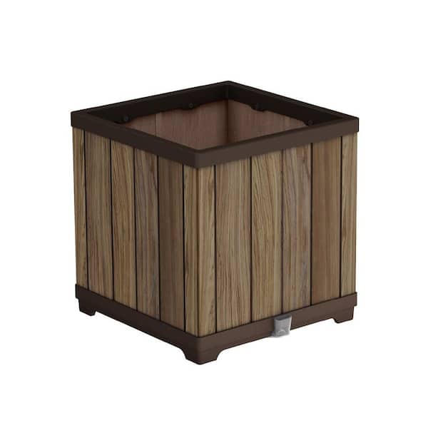18 in. Deco Modern Outdoor Brown Resin Cube Self Watering Planter (1-Pack)