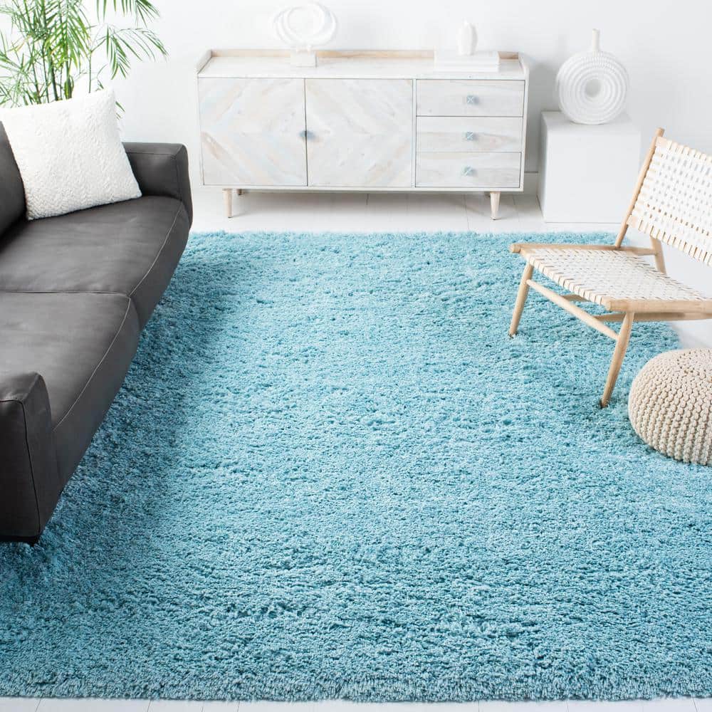 Blue 9' x 12' Solid Shag Synthetic Area Rug