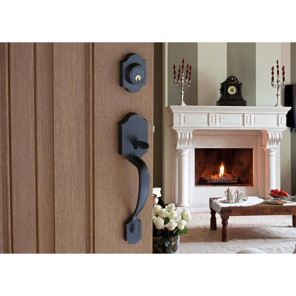 Tuscan Bronze Single Cylinder Deadbolt Front Door Handleset