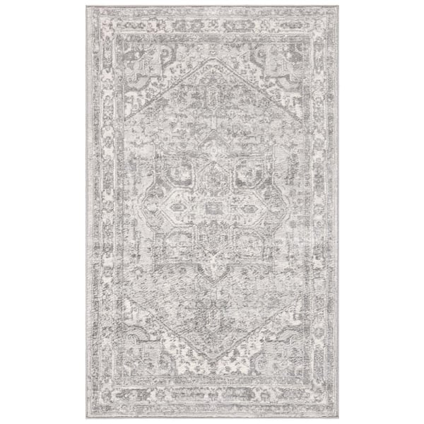 Brentwood 2 ft. x 4 ft. Cream/Gray Border Medallion Area Rug