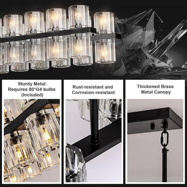 YUYI 80-Light Black Rectangular Chandelier, 72 in. Modern K9