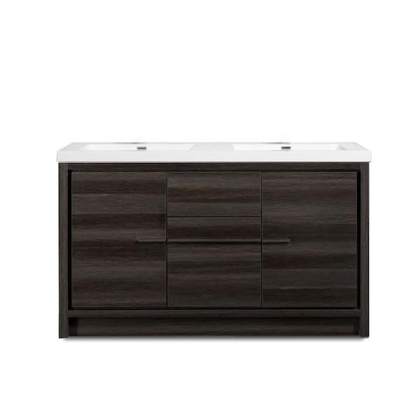 Maincraft Free-Standing 60.63 in. W x 19.69 in. D x 34.25 in. H Bath Vanity in Grey Oak with White Solid Surface Top with Basin