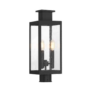 Ascott 3-Light Matte Black Metal Hardwired Outdoor Weather Resistant Post Light with Seeded Glass and No Bulbs Included