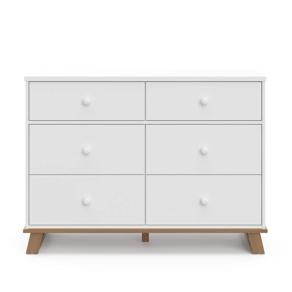 White and Driftwood Modern 6-Drawer Nursery Dresser
