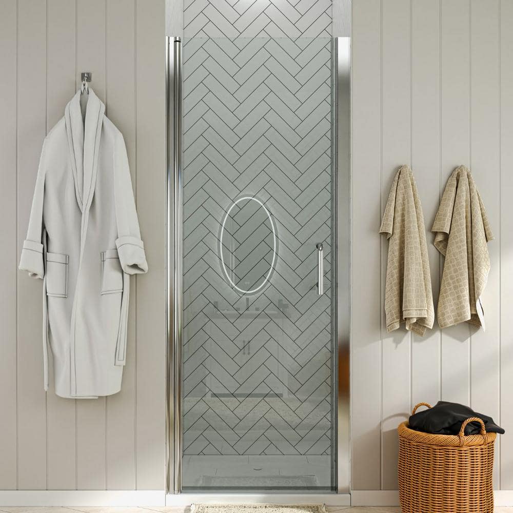 waterpar 34 to 35-1/2 in. W x 72 in. H Pivot Swing Frameless Shower Door in Chrome with Clear Glass