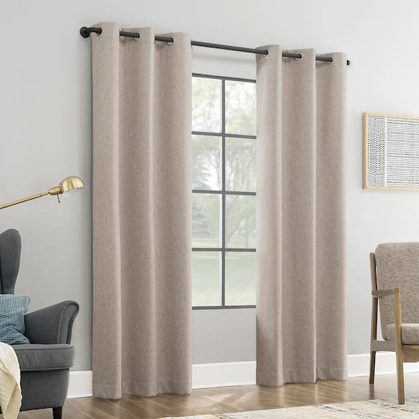 Aldwin Slub Texture Magnetic Closure Stone Polyester 40 in. W x 96 in. L Grommet 100% Blackout Curtain (Single Panel)