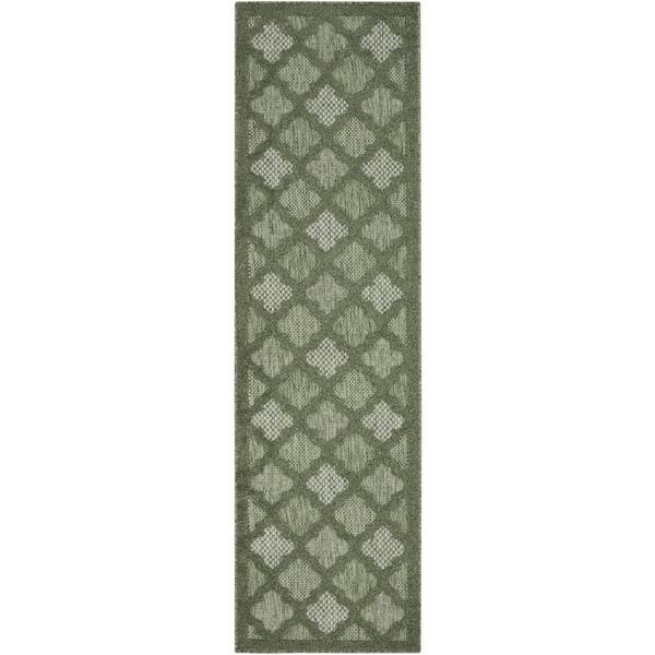 Easy Care Green 2 ft. x 10 ft. Trellis Contemporary Runner Area Rug