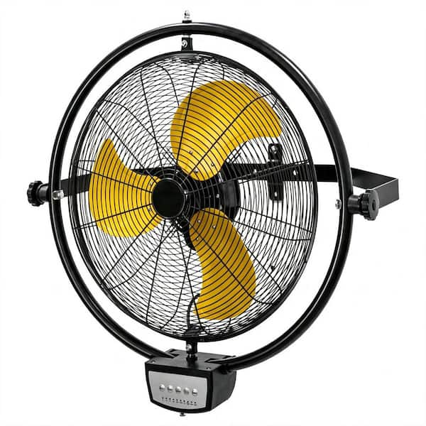 5000 CFM 20 in. Orbital Remote Control Mounted Wall Fan with 3-Speed, Oscillation and Tilting in Yellow