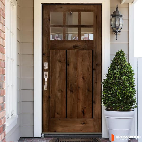 DIY 32 in. x 80 in. Alder Right-Hand 6-Lite Clear Glass Provincial Stain Wood Front Door Kit w/ Quick Assemble Jamb