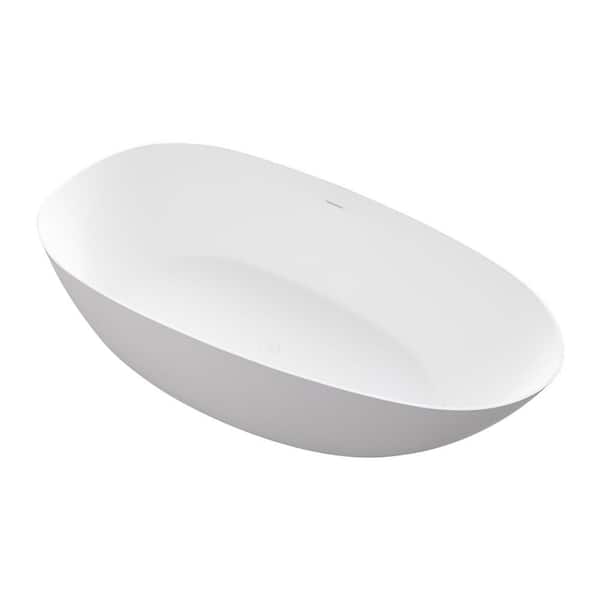 Unbranded 69 in. Stone Resin Solid Surface Flatbottom Non-Whirlpool Freestanding Bathtub in White