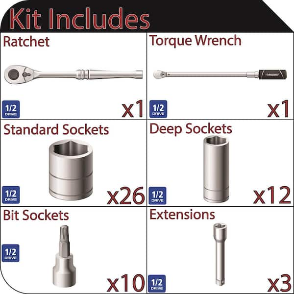 1/2 in. Drive Mechanics Tool Set with 1/2 in. Drive 50-250 ft./lbs. Torque Wrench (53-Piece)