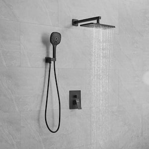Single-Handle 2-Spray of Rain Shower Head System Shower Faucet and Handheld Shower Kit in Matte Black (Valve Included)